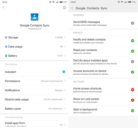 Google Contacts Sync not working in XIAOMI