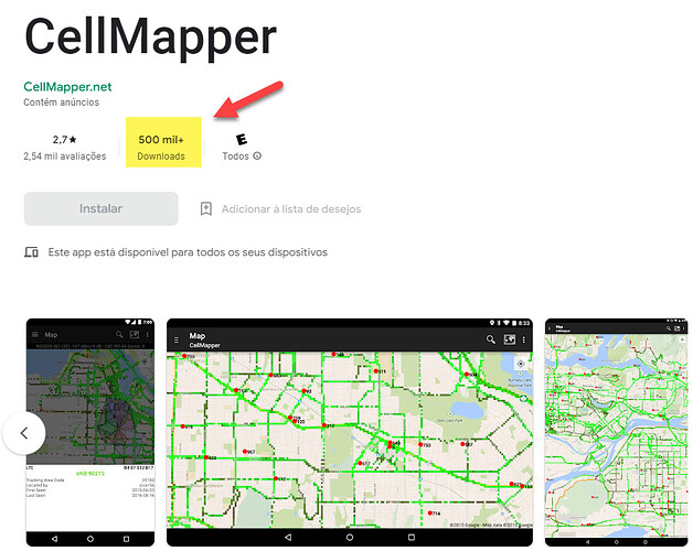 Cellmapper on Android with over 500K downloads till now