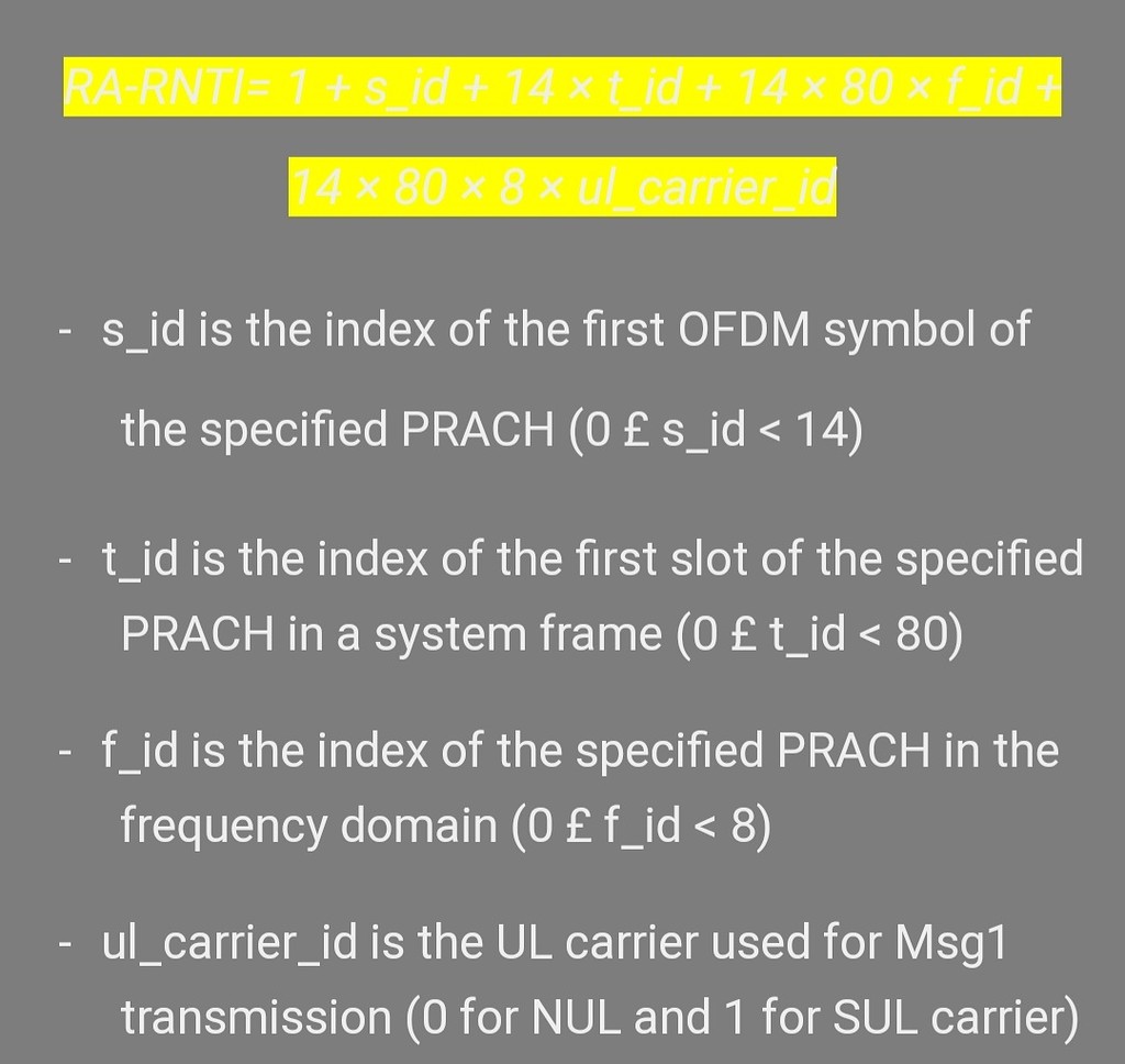 Ra Rnti Equation RACH RA-RNTI calculation - 5G NR - telecomHall Forum
