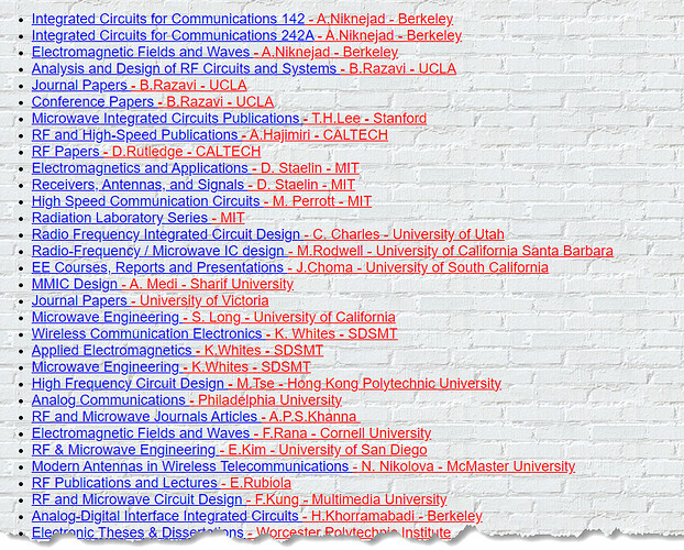 Links to RF and Microwave Courses - University Lectures and Publications