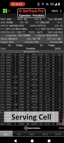 Live 5G Drive Test - SERVING CELL