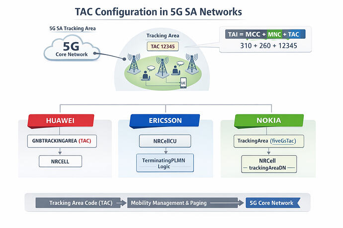 TAC Configuration Objects in 5G SA (Huawei, Ericsson, Nokia)