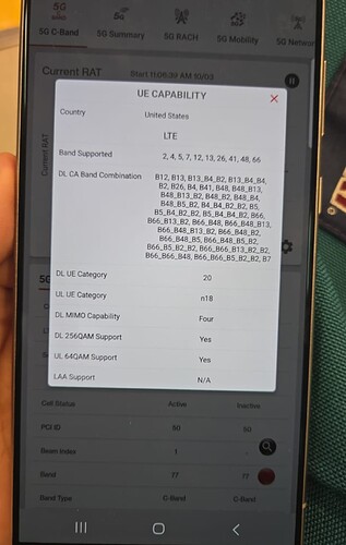 UE capability RRC message from a Samsung S24 Ultra