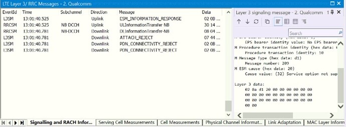 PDN Connection Reject: Cause Value (32) - Service Option Not Supported.