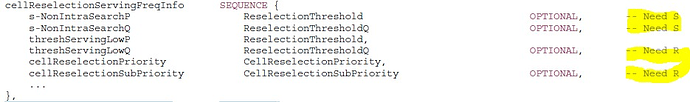 In RRC / SIB / NAS messages what does Need S and Need R means