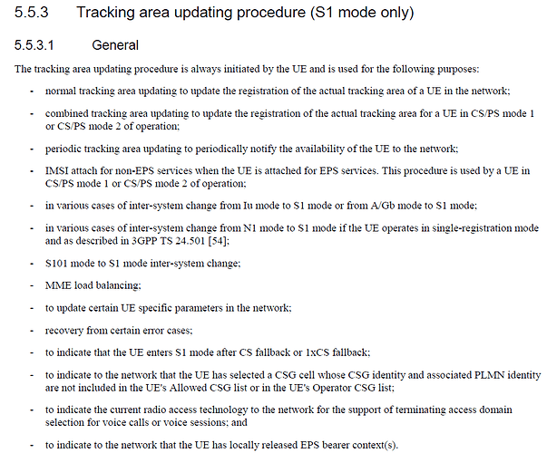 Tracking area updating procedure (S1 mode only)