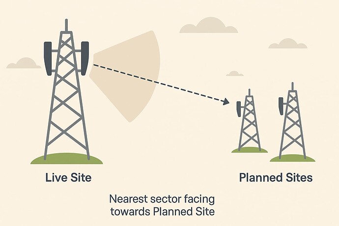 Identify nearest Planned Sites facing live Site Sectors