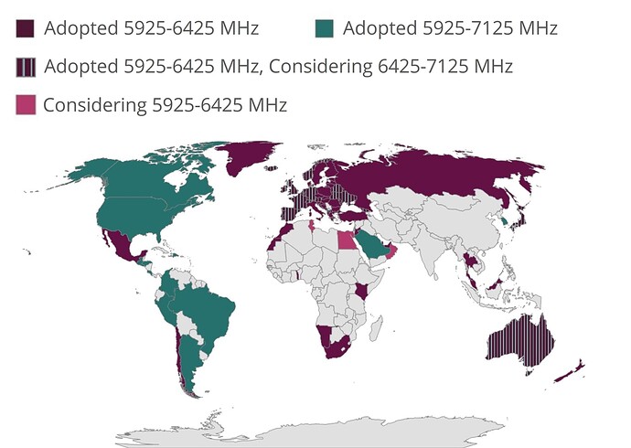 Countries enabling Wi-Fi in 6 GHz (Wi-Fi 6E, Wi-Fi 7)