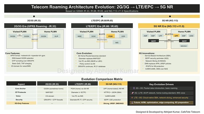 Telecom Roaming Architecture Evolution: 2G/3G → LTE/EPC → 5G NR