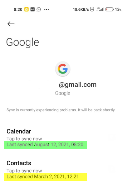 Google Contacts Sync not working in XIAOMI