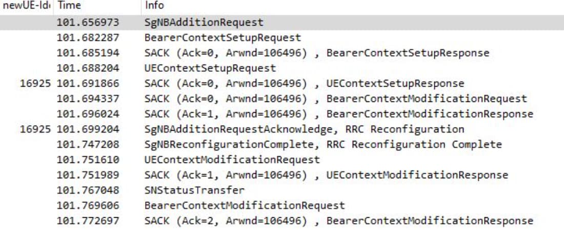 NR side pcap snippet